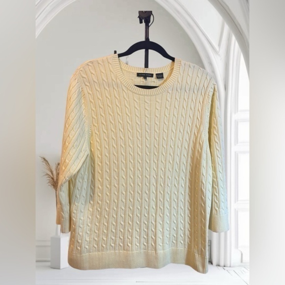 Jean Pierre Women's 100% Cotton Cable Crew Neck Sweater